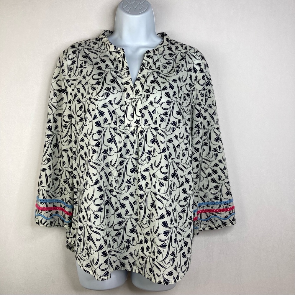 Talbots Women Tunic Top Lightweight Floral Print Embroidered 100% Cotton Small
